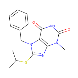 CC(C)Sc1nc2c(c(=O)[nH]c(=O)n2C)n1Cc1ccccc1 ZINC000000327135