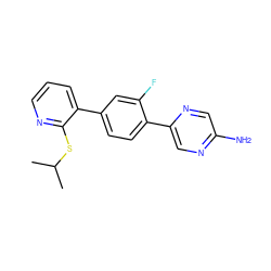 CC(C)Sc1ncccc1-c1ccc(-c2cnc(N)cn2)c(F)c1 ZINC000224740880