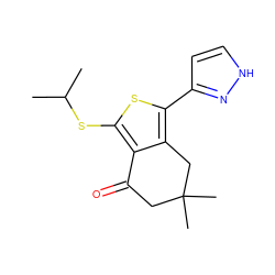 CC(C)Sc1sc(-c2cc[nH]n2)c2c1C(=O)CC(C)(C)C2 ZINC000013472681