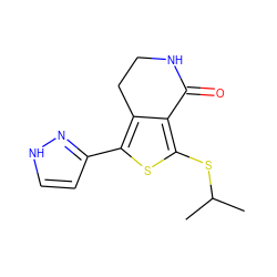 CC(C)Sc1sc(-c2cc[nH]n2)c2c1C(=O)NCC2 ZINC000168501707