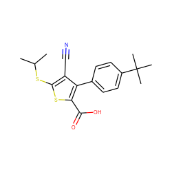 CC(C)Sc1sc(C(=O)O)c(-c2ccc(C(C)(C)C)cc2)c1C#N ZINC000038147741