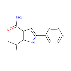 CC(C)c1[nH]c(-c2ccncc2)cc1C(N)=O ZINC000064526976