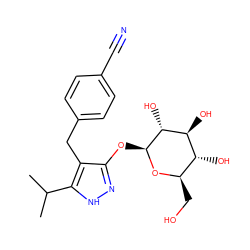 CC(C)c1[nH]nc(O[C@@H]2O[C@H](CO)[C@@H](O)[C@H](O)[C@H]2O)c1Cc1ccc(C#N)cc1 ZINC000095573162