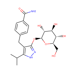 CC(C)c1[nH]nc(O[C@@H]2O[C@H](CO)[C@@H](O)[C@H](O)[C@H]2O)c1Cc1ccc(C(N)=O)cc1 ZINC000095584028