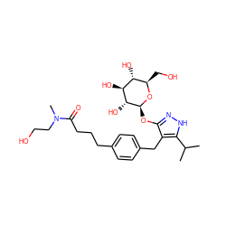 CC(C)c1[nH]nc(O[C@@H]2O[C@H](CO)[C@@H](O)[C@H](O)[C@H]2O)c1Cc1ccc(CCCC(=O)N(C)CCO)cc1 ZINC000095584878