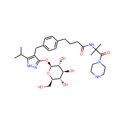 CC(C)c1[nH]nc(O[C@@H]2O[C@H](CO)[C@@H](O)[C@H](O)[C@H]2O)c1Cc1ccc(CCCC(=O)NC(C)(C)C(=O)N2CCNCC2)cc1 ZINC000095582946