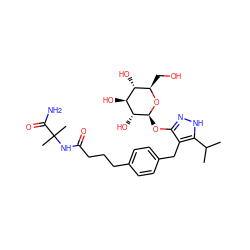 CC(C)c1[nH]nc(O[C@@H]2O[C@H](CO)[C@@H](O)[C@H](O)[C@H]2O)c1Cc1ccc(CCCC(=O)NC(C)(C)C(N)=O)cc1 ZINC000095585292