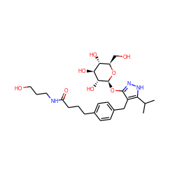 CC(C)c1[nH]nc(O[C@@H]2O[C@H](CO)[C@@H](O)[C@H](O)[C@H]2O)c1Cc1ccc(CCCC(=O)NCCCO)cc1 ZINC000095582842