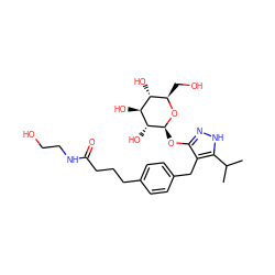 CC(C)c1[nH]nc(O[C@@H]2O[C@H](CO)[C@@H](O)[C@H](O)[C@H]2O)c1Cc1ccc(CCCC(=O)NCCO)cc1 ZINC000095584366