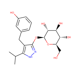 CC(C)c1[nH]nc(O[C@@H]2O[C@H](CO)[C@@H](O)[C@H](O)[C@H]2O)c1Cc1cccc(O)c1 ZINC000095577816