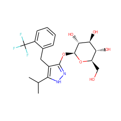 CC(C)c1[nH]nc(O[C@@H]2O[C@H](CO)[C@@H](O)[C@H](O)[C@H]2O)c1Cc1ccccc1C(F)(F)F ZINC000095577887