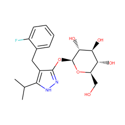 CC(C)c1[nH]nc(O[C@@H]2O[C@H](CO)[C@@H](O)[C@H](O)[C@H]2O)c1Cc1ccccc1F ZINC000095572577