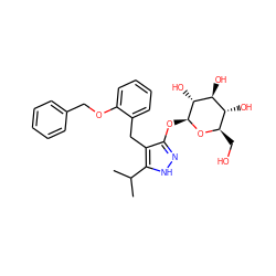 CC(C)c1[nH]nc(O[C@@H]2O[C@H](CO)[C@@H](O)[C@H](O)[C@H]2O)c1Cc1ccccc1OCc1ccccc1 ZINC000095574988