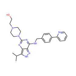 CC(C)c1[nH]nc2c(NCc3ccc(-c4ccccn4)cc3)nc(N3CCN(CCO)CC3)nc12 ZINC000653743744