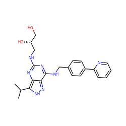 CC(C)c1[nH]nc2c(NCc3ccc(-c4ccccn4)cc3)nc(NC[C@H](O)CO)nc12 ZINC000653746402