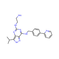 CC(C)c1[nH]nc2c(NCc3ccc(-c4ccccn4)cc3)nc(NCCN)nc12 ZINC000653717847