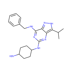 CC(C)c1[nH]nc2c(NCc3ccccc3)nc(NC3CCC(N)CC3)nc12 ZINC000140576217