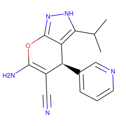 CC(C)c1[nH]nc2c1[C@@H](c1cccnc1)C(C#N)=C(N)O2 ZINC000006498873