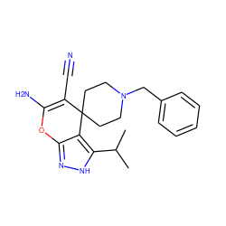 CC(C)c1[nH]nc2c1C1(CCN(Cc3ccccc3)CC1)C(C#N)=C(N)O2 ZINC000004166695