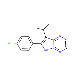 CC(C)c1c(-c2ccc(Cl)cc2)[nH]c2nccnc12 ZINC000013492970