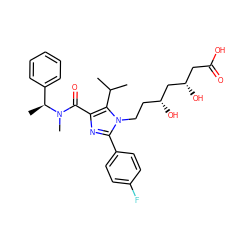 CC(C)c1c(C(=O)N(C)[C@@H](C)c2ccccc2)nc(-c2ccc(F)cc2)n1CC[C@@H](O)C[C@@H](O)CC(=O)O ZINC000049877475