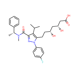 CC(C)c1c(C(=O)N(C)[C@H](C)c2ccccc2)nn(-c2ccc(F)cc2)c1CC[C@@H](O)C[C@@H](O)CC(=O)O ZINC000014974373