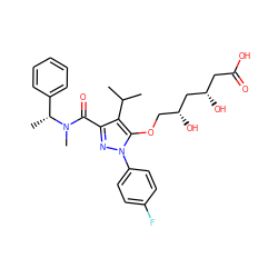 CC(C)c1c(C(=O)N(C)[C@H](C)c2ccccc2)nn(-c2ccc(F)cc2)c1OC[C@@H](O)C[C@@H](O)CC(=O)O ZINC000014967947