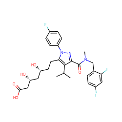 CC(C)c1c(C(=O)N(C)Cc2ccc(F)cc2F)nn(-c2ccc(F)cc2)c1CC[C@@H](O)C[C@@H](O)CC(=O)O ZINC000014974368