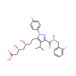 CC(C)c1c(C(=O)N(C)Cc2ccccc2F)nn(-c2ccc(F)cc2)c1CC[C@@H](O)C[C@@H](O)CC(=O)O ZINC000014974363