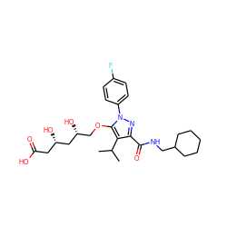 CC(C)c1c(C(=O)NCC2CCCCC2)nn(-c2ccc(F)cc2)c1OC[C@@H](O)C[C@@H](O)CC(=O)O ZINC000014967959