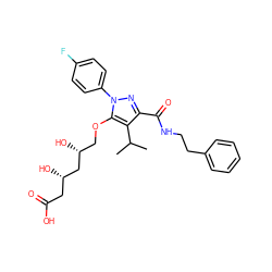 CC(C)c1c(C(=O)NCCc2ccccc2)nn(-c2ccc(F)cc2)c1OC[C@@H](O)C[C@@H](O)CC(=O)O ZINC000014967951