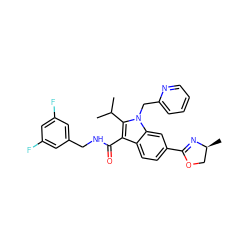 CC(C)c1c(C(=O)NCc2cc(F)cc(F)c2)c2ccc(C3=N[C@@H](C)CO3)cc2n1Cc1ccccn1 ZINC000096172119