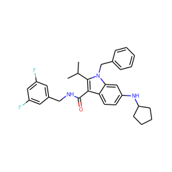 CC(C)c1c(C(=O)NCc2cc(F)cc(F)c2)c2ccc(NC3CCCC3)cc2n1Cc1ccccc1 ZINC000096172186