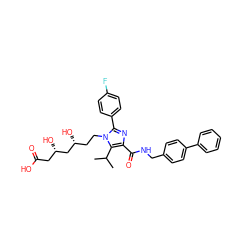 CC(C)c1c(C(=O)NCc2ccc(-c3ccccc3)cc2)nc(-c2ccc(F)cc2)n1CC[C@@H](O)C[C@@H](O)CC(=O)O ZINC000042806457