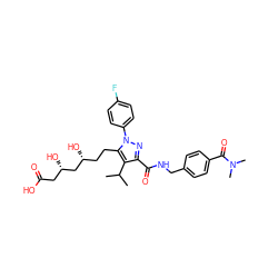 CC(C)c1c(C(=O)NCc2ccc(C(=O)N(C)C)cc2)nn(-c2ccc(F)cc2)c1CC[C@@H](O)C[C@@H](O)CC(=O)O ZINC000014974341