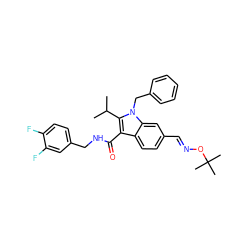 CC(C)c1c(C(=O)NCc2ccc(F)c(F)c2)c2ccc(/C=N/OC(C)(C)C)cc2n1Cc1ccccc1 ZINC000096172239