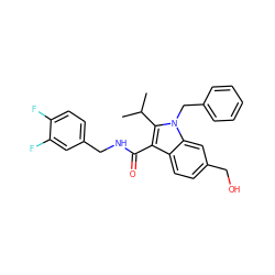 CC(C)c1c(C(=O)NCc2ccc(F)c(F)c2)c2ccc(CO)cc2n1Cc1ccccc1 ZINC000096172101