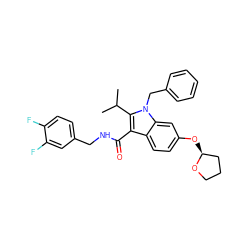 CC(C)c1c(C(=O)NCc2ccc(F)c(F)c2)c2ccc(O[C@H]3CCCO3)cc2n1Cc1ccccc1 ZINC000096172091