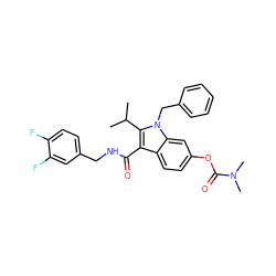 CC(C)c1c(C(=O)NCc2ccc(F)c(F)c2)c2ccc(OC(=O)N(C)C)cc2n1Cc1ccccc1 ZINC000096172086