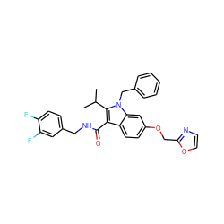 CC(C)c1c(C(=O)NCc2ccc(F)c(F)c2)c2ccc(OCc3ncco3)cc2n1Cc1ccccc1 ZINC000096172143