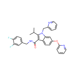 CC(C)c1c(C(=O)NCc2ccc(F)c(F)c2)c2ccc(Oc3ccccn3)cc2n1Cc1ccccn1 ZINC000096172205