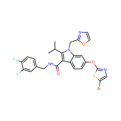 CC(C)c1c(C(=O)NCc2ccc(F)c(F)c2)c2ccc(Oc3ncc(Br)s3)cc2n1Cc1ncco1 ZINC000096172202