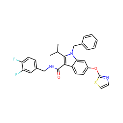 CC(C)c1c(C(=O)NCc2ccc(F)c(F)c2)c2ccc(Oc3nccs3)cc2n1Cc1ccccc1 ZINC000096172144