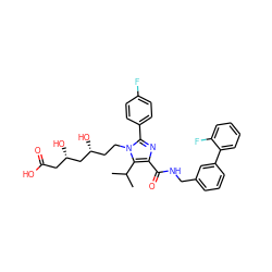 CC(C)c1c(C(=O)NCc2cccc(-c3ccccc3F)c2)nc(-c2ccc(F)cc2)n1CC[C@@H](O)C[C@@H](O)CC(=O)O ZINC000044305414