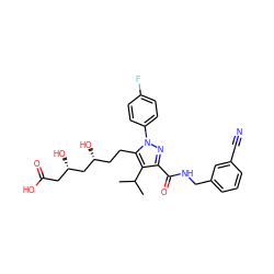 CC(C)c1c(C(=O)NCc2cccc(C#N)c2)nn(-c2ccc(F)cc2)c1CC[C@@H](O)C[C@@H](O)CC(=O)O ZINC000014974338