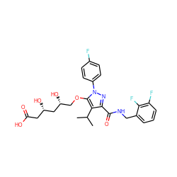 CC(C)c1c(C(=O)NCc2cccc(F)c2F)nn(-c2ccc(F)cc2)c1OC[C@@H](O)C[C@@H](O)CC(=O)O ZINC000014967859