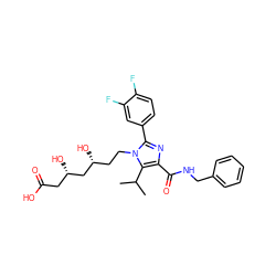 CC(C)c1c(C(=O)NCc2ccccc2)nc(-c2ccc(F)c(F)c2)n1CC[C@@H](O)C[C@@H](O)CC(=O)O ZINC000045498423