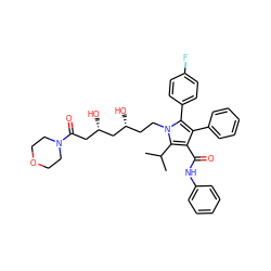 CC(C)c1c(C(=O)Nc2ccccc2)c(-c2ccccc2)c(-c2ccc(F)cc2)n1CC[C@@H](O)C[C@@H](O)CC(=O)N1CCOCC1 ZINC000169353307