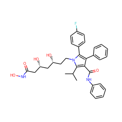 CC(C)c1c(C(=O)Nc2ccccc2)c(-c2ccccc2)c(-c2ccc(F)cc2)n1CC[C@@H](O)C[C@@H](O)CC(=O)NO ZINC000095604689