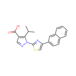 CC(C)c1c(C(=O)O)cnn1-c1nc(-c2ccc3ccccc3c2)cs1 ZINC000169342553